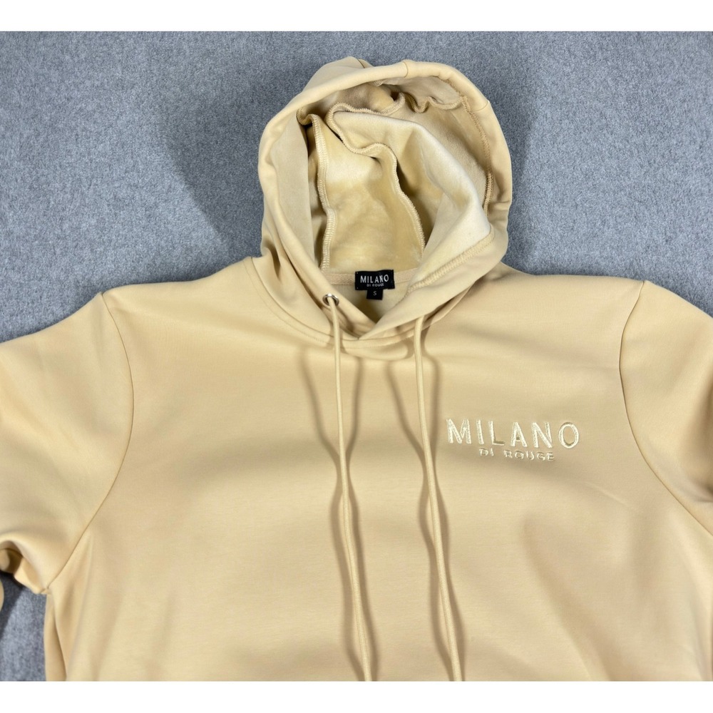 Milano Di‎ Rouge Hoodie Mens S Beige Firma Lux Stretch Velour Lined Pullover